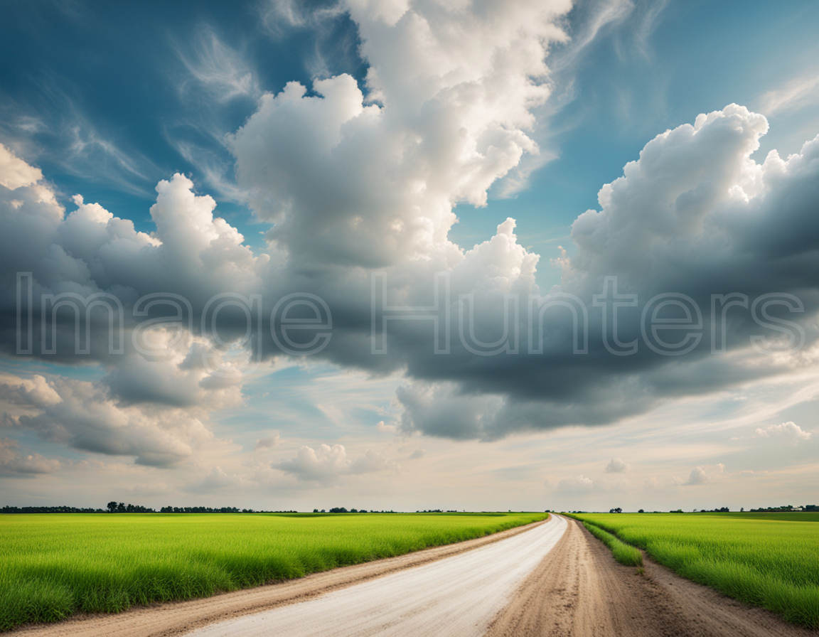 Summer Fields and Road under Beautiful Sky