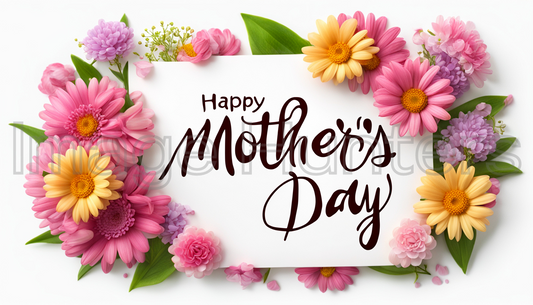 Mother's Day Greeting with Floral Decor on White Background