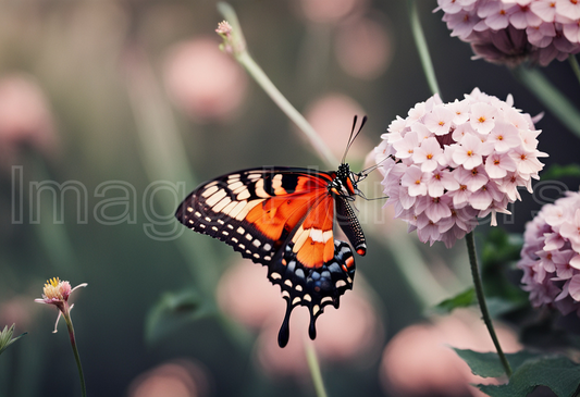 Vibrant butterfly perched beside delicate flower