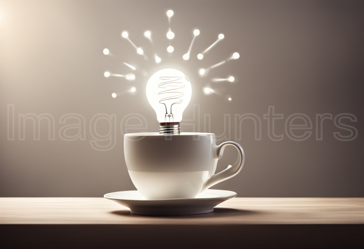 A light bulb rests on a coffee cup