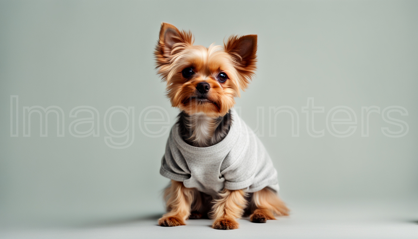 Puppy Poses in Cute Clothes against Solid Backdrop