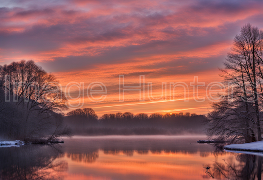 New Year's day sunrise over a Serene Lake