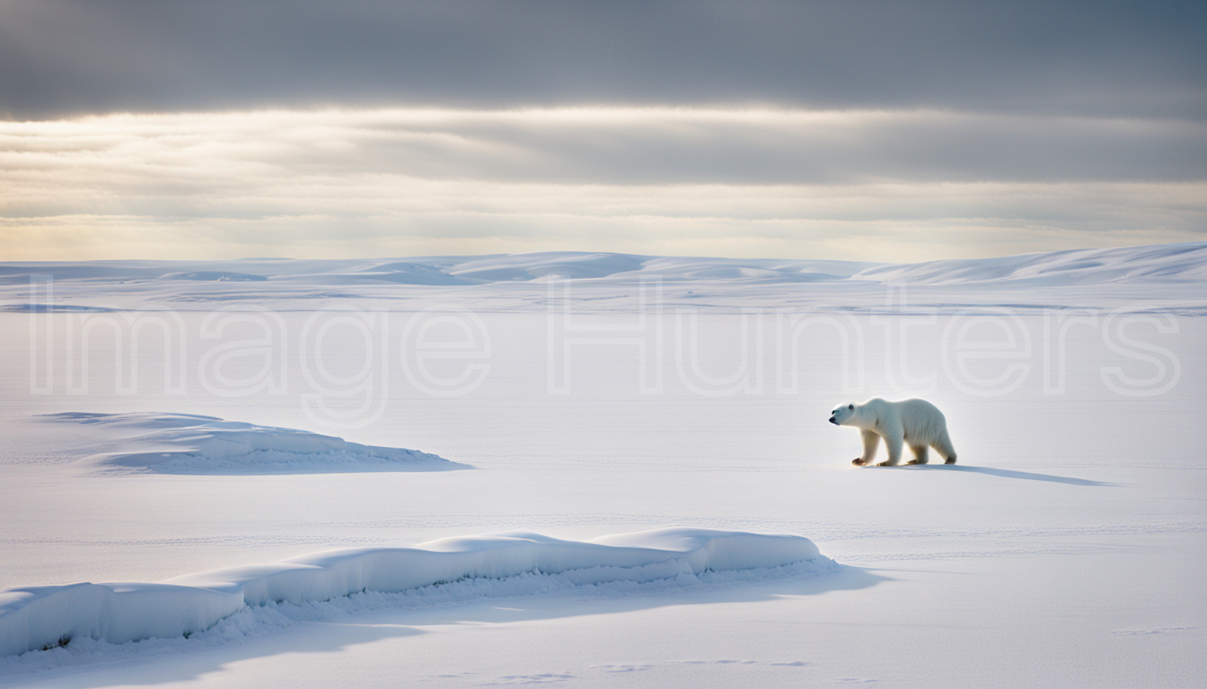 Polar Bear Roaming Snowy Tundra