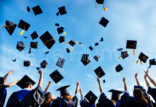 Graduates Tossing Caps Under Clear Blue Sky