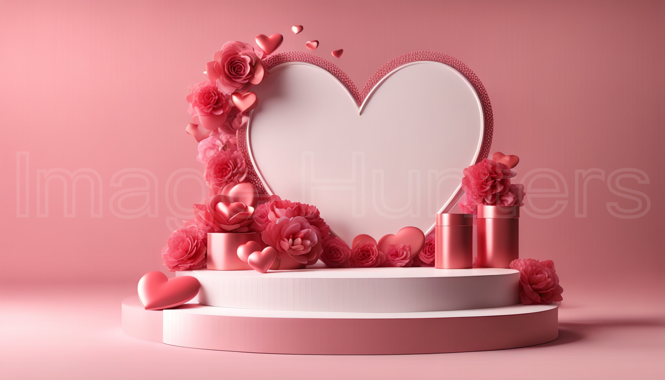 Empty stage podium with Valentine's Day product display mockup