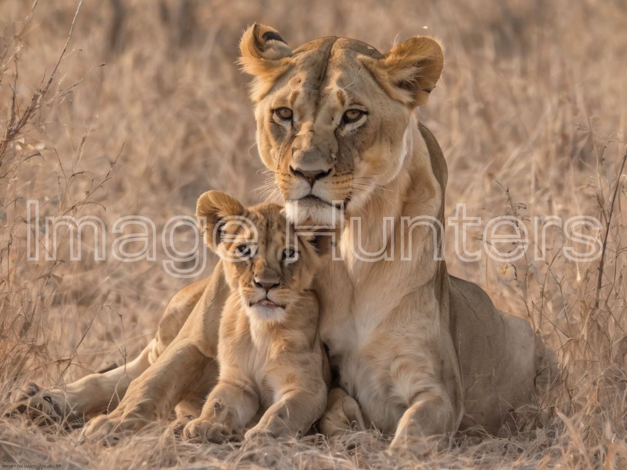 Mother Lioness and Cub in the National park