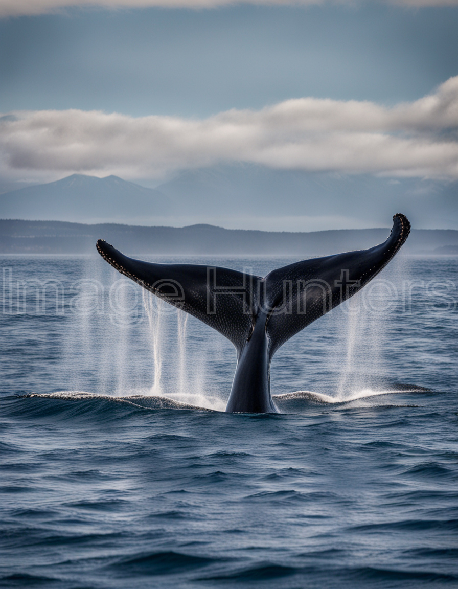 Whale Tail Emerging from Ocean Waters