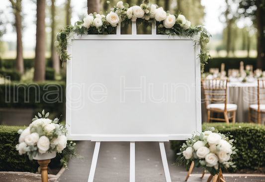 Wedding Signboard Mockup with Elegant Ceremony Venue Background