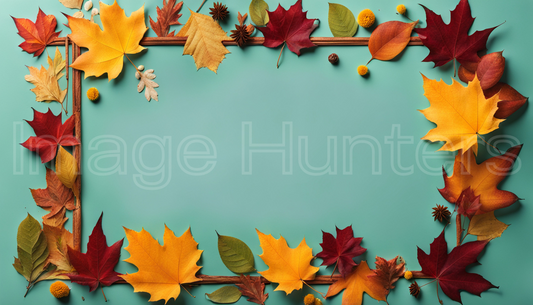 Fall Foliage and Floral Frame on Solid Background