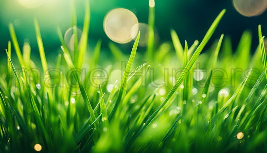 Lush Green Grass with Beautiful Bokeh Illumination