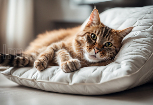 Cat Resting on Home Pillow