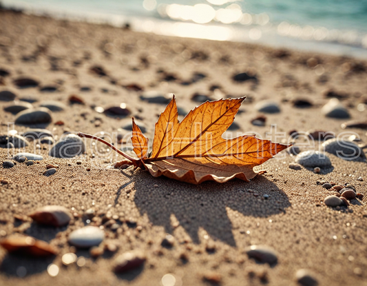 Dry Leaf on Sandy Beach Shoreline