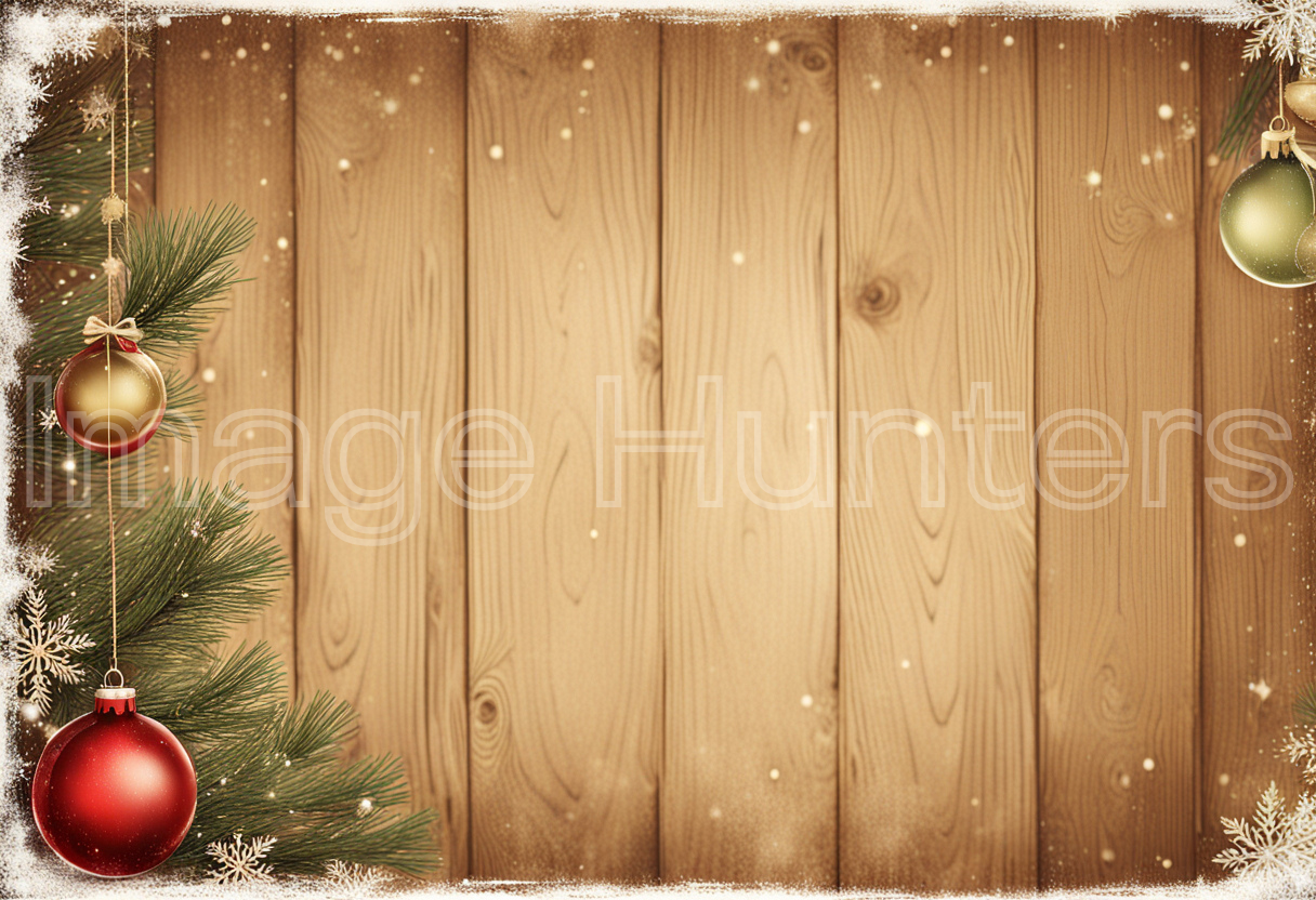 Vintage Christmas Postcard Copy Space on Wooden Background