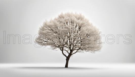 white tree stands alone against a white background