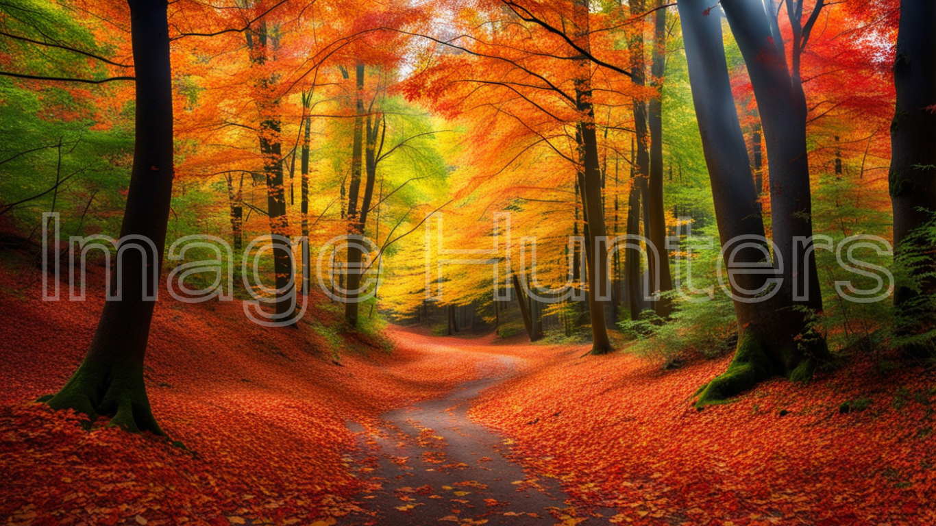 Colorful Autumn Forest covered in Fallen Leaves