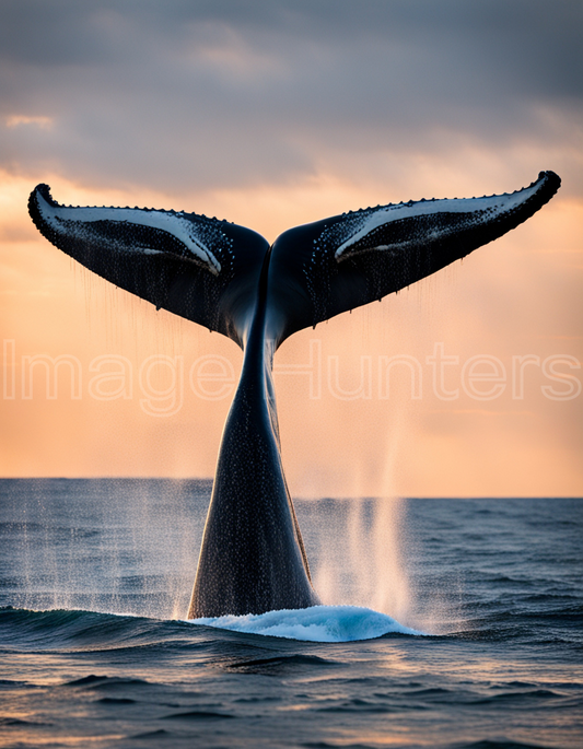 Whale Tail Emerging from Ocean Waters