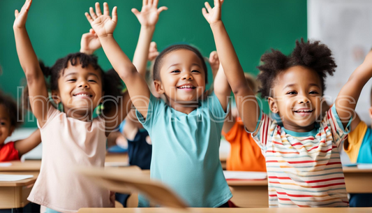 Preschool Kids Learning with Raised Hands