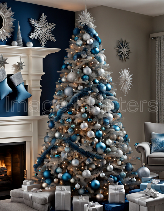 Elegant Silver and Blue Christmas tree decor