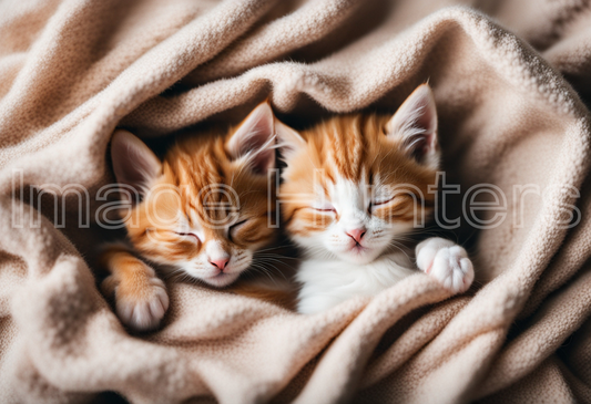 Cute Kittens Napping on Cozy Blanket