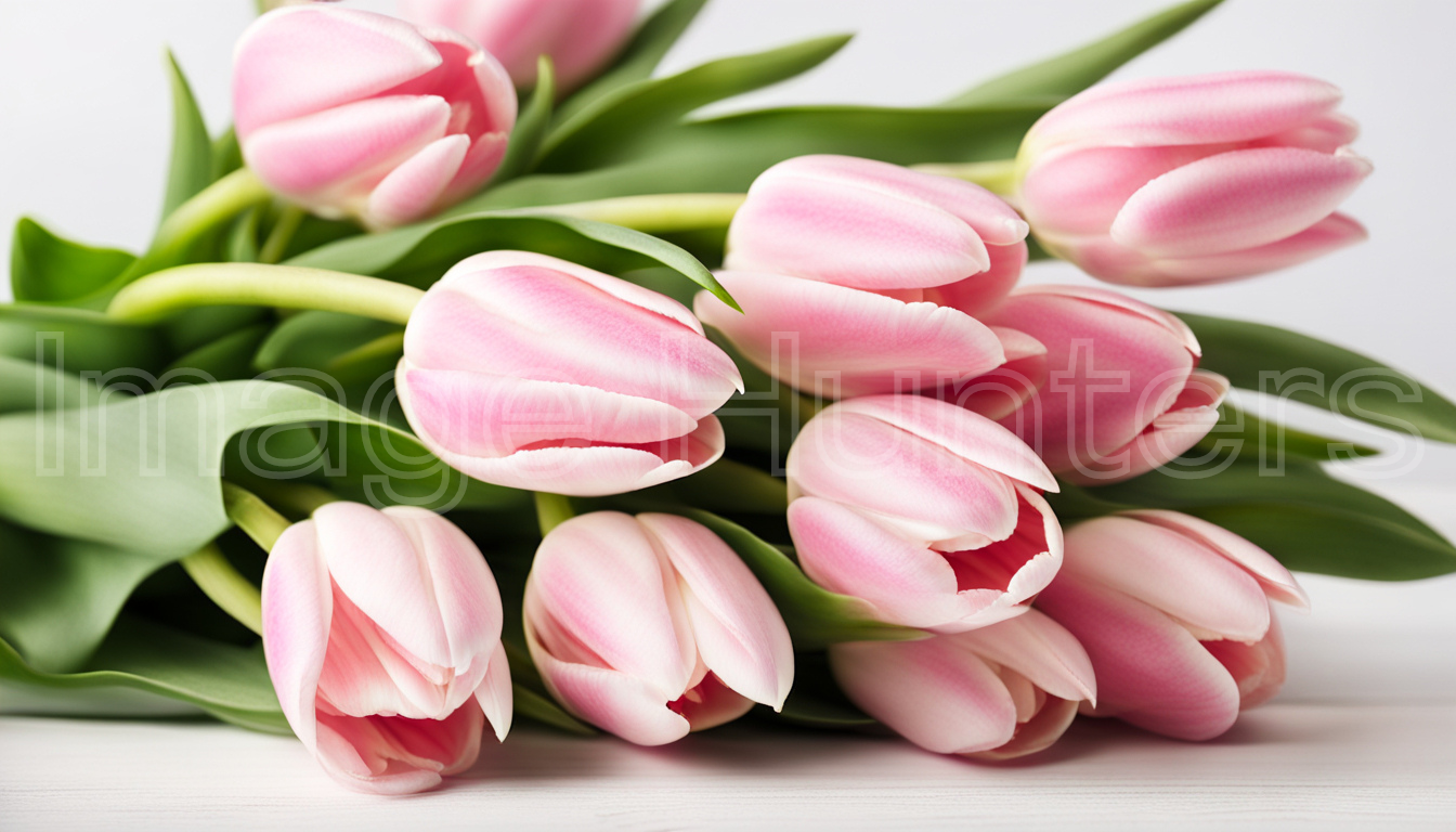 Pink Tulips Bouquet on White Background