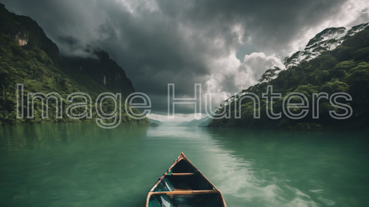 Canoe under cloudy skies