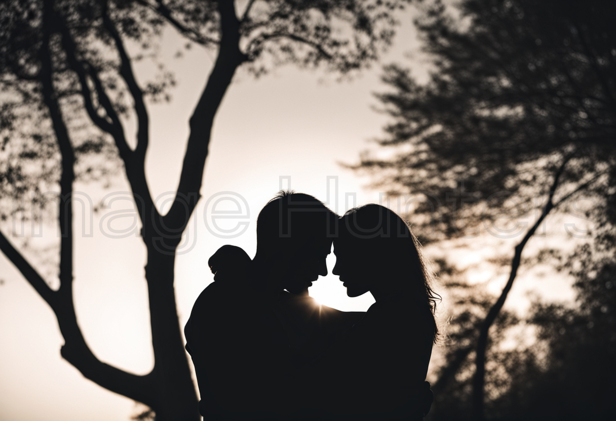 Silhouette of Loving Couple Embracing in Nature