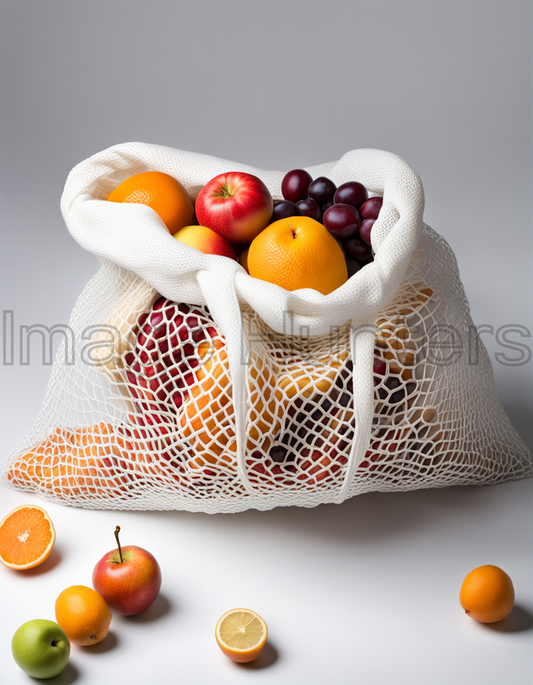 White Bag Filled with Fresh Fruit on Clean Background