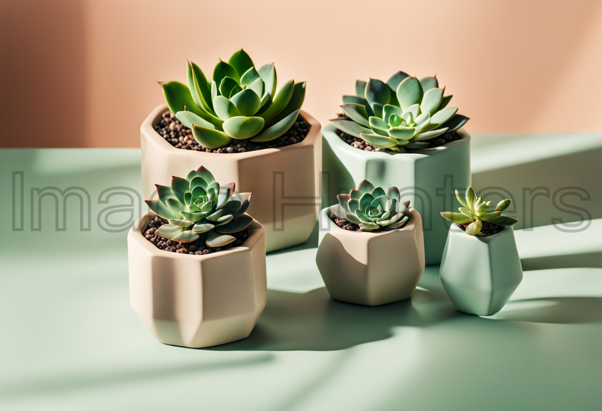 Minimalist Studio Arrangement of Lush Succulent Plants