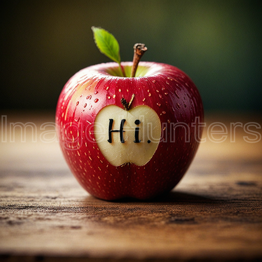 Apple with 'Hi' Formed by Bites