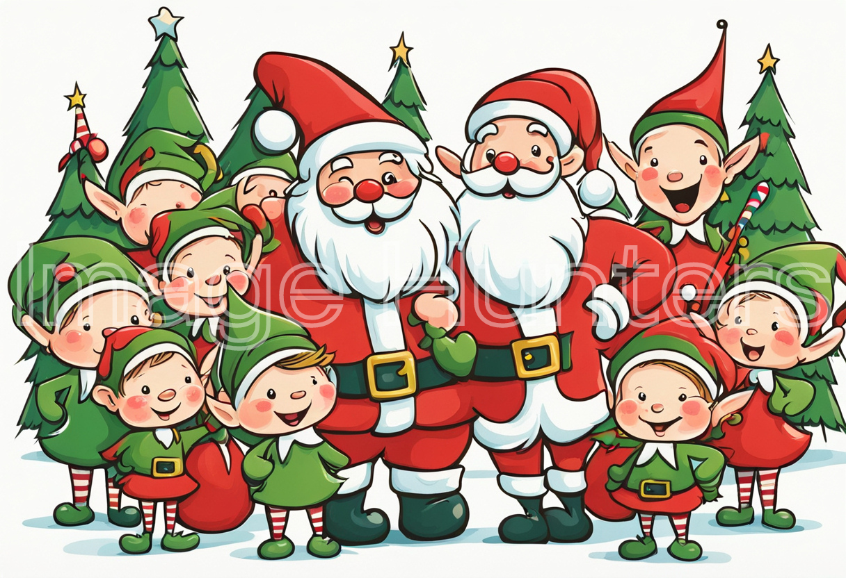 Santas and Elves in Festive Illustration