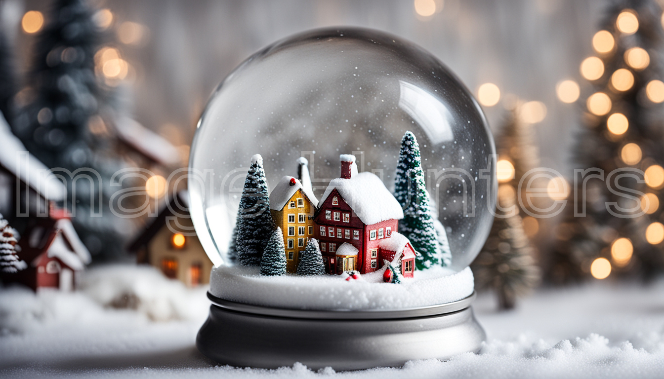 Snow globe with a miniature Christmas village