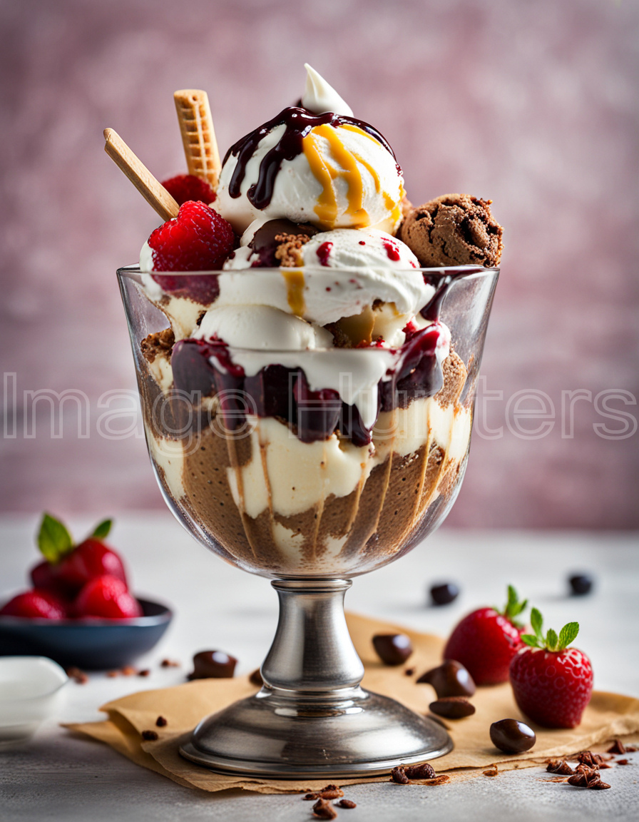 Ice cream sundae with decadent toppings