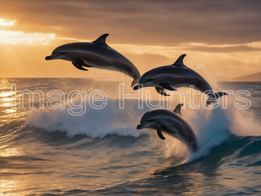 Dolphins Jumping in Ocean Waves