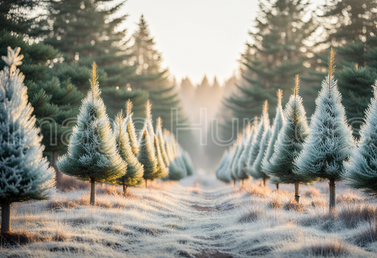 Christmas tree farm on a Frosty morning