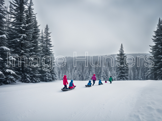 Children enjoying a thrilling sled ride on a snowy hill