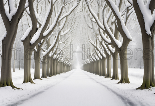 Snowy Park Road, Converging Tree Rows in Winter