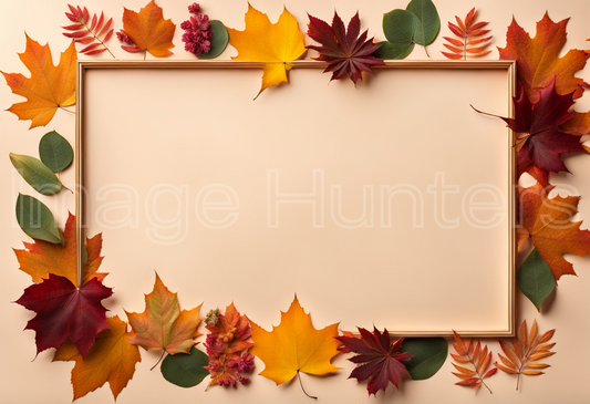 Fall Foliage and Floral Frame on Solid Background