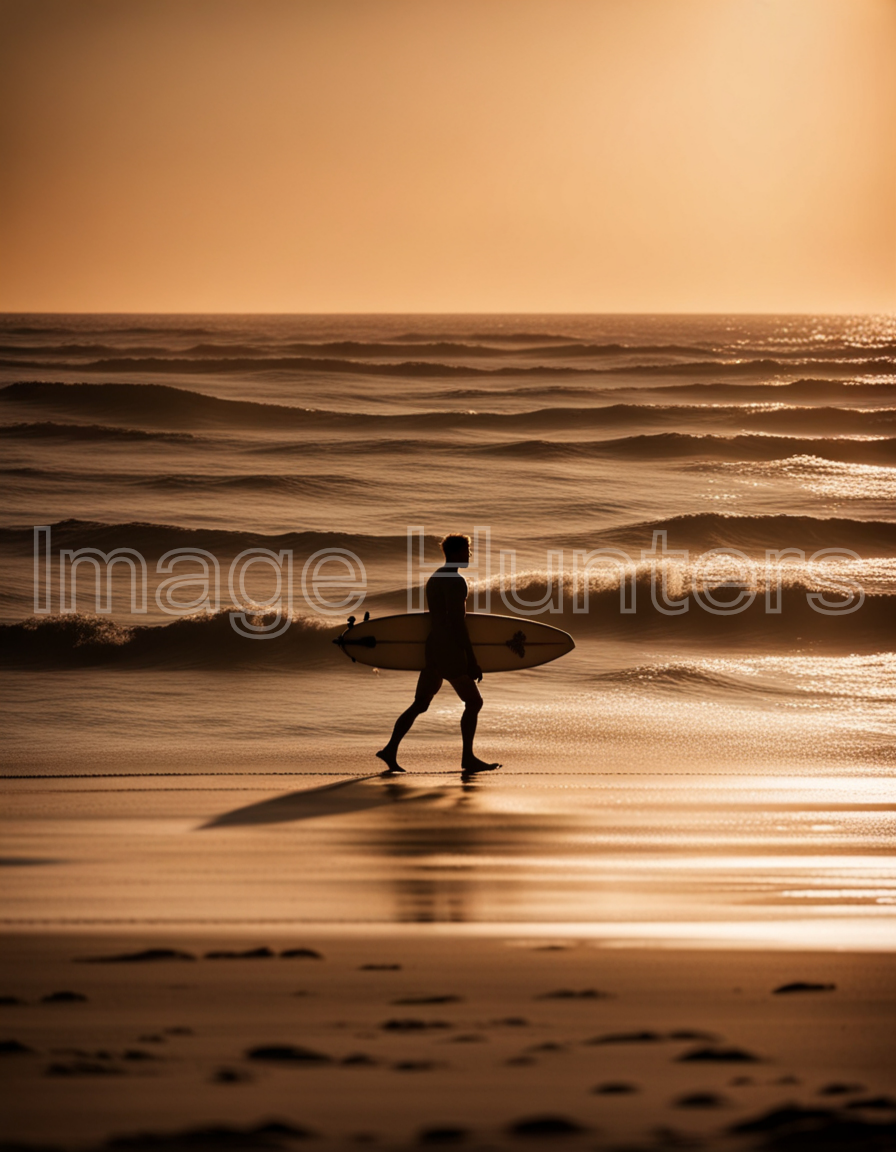 A surfer with a board walks along the beach