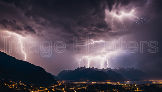 Lightning Strikes Over Montreux, Switzerland's Mountains