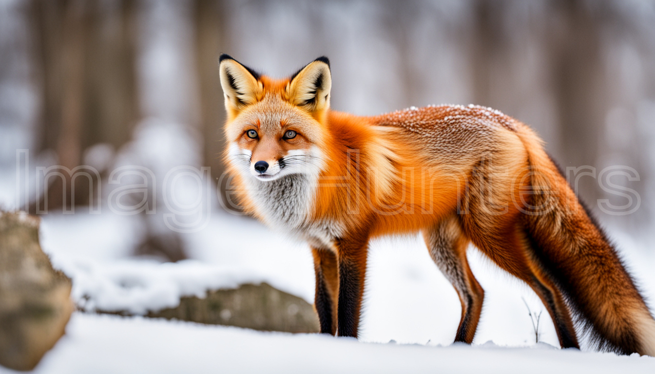 Red fox in snowy winter landscape