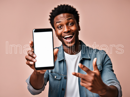 Black Man Showing Smartphone with Blank Screen for Mock-Ups