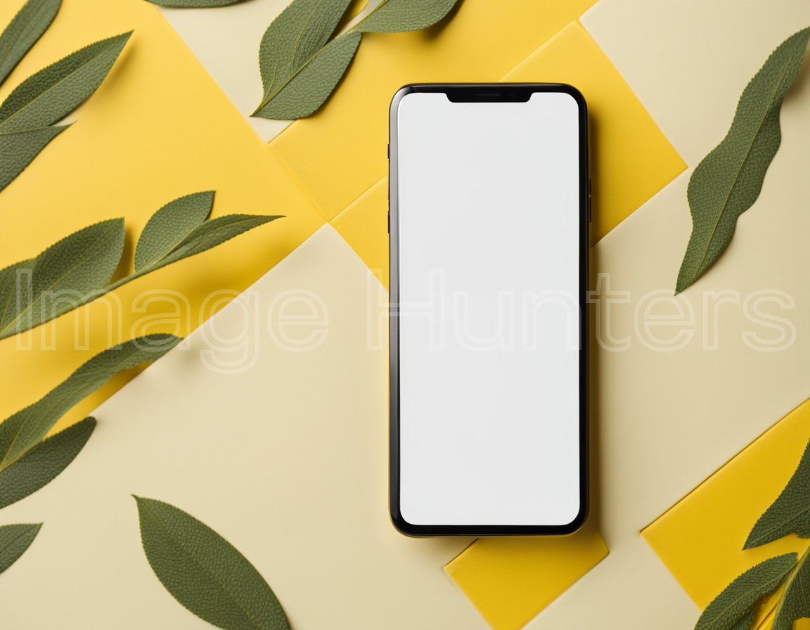 Smartphone Mockup on Green Foliage and Yellow Background