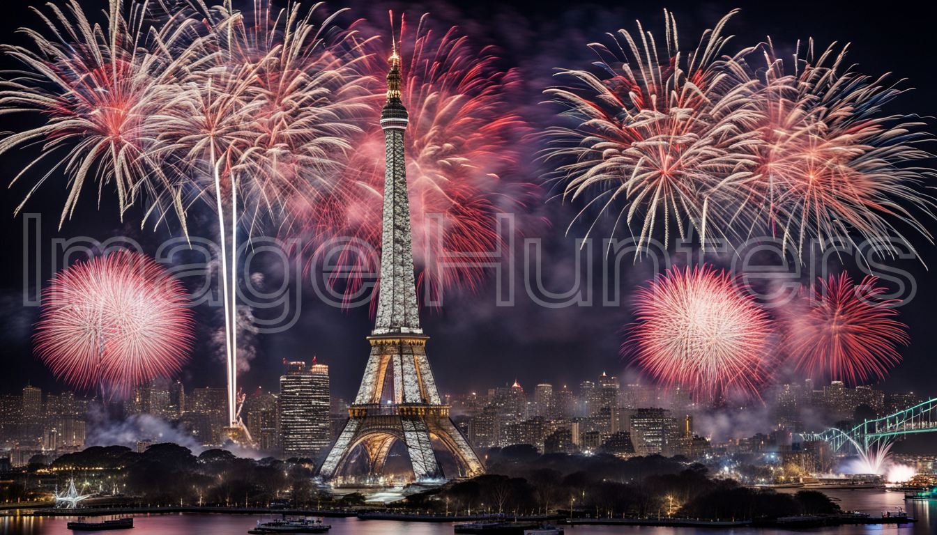 New year's fireworks over Eiffel Tower