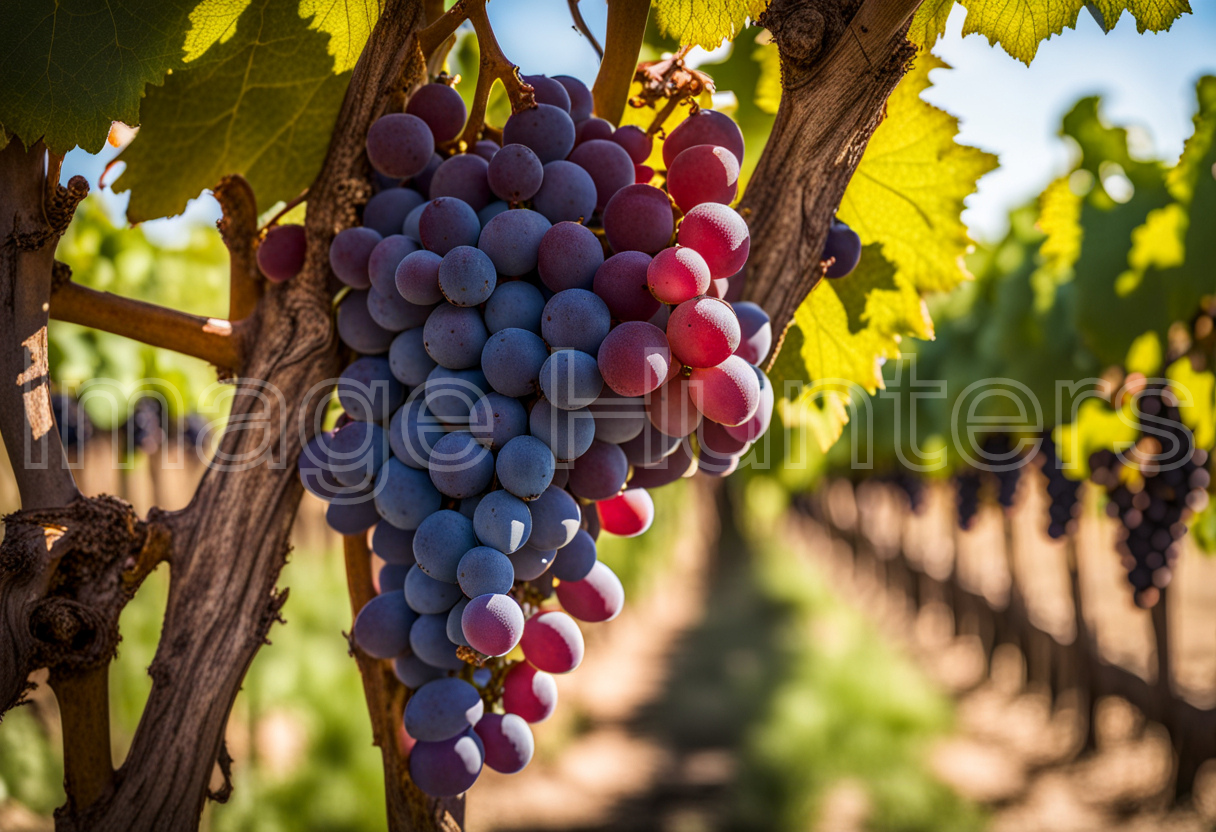 Ripe Grapes on the Vine in a Vineyard