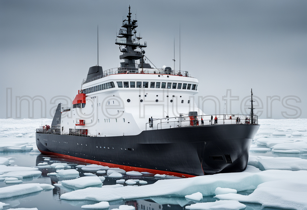 Icebreaker ship sails through polar waters