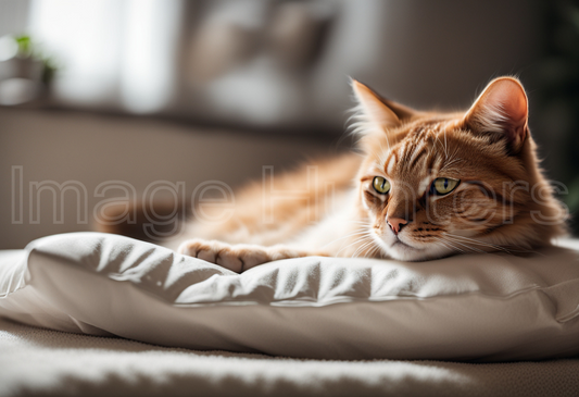 Cat Resting on Home Pillow