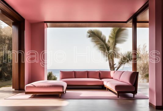 Pink Villa Patio with Elegant Sofa and Chairs