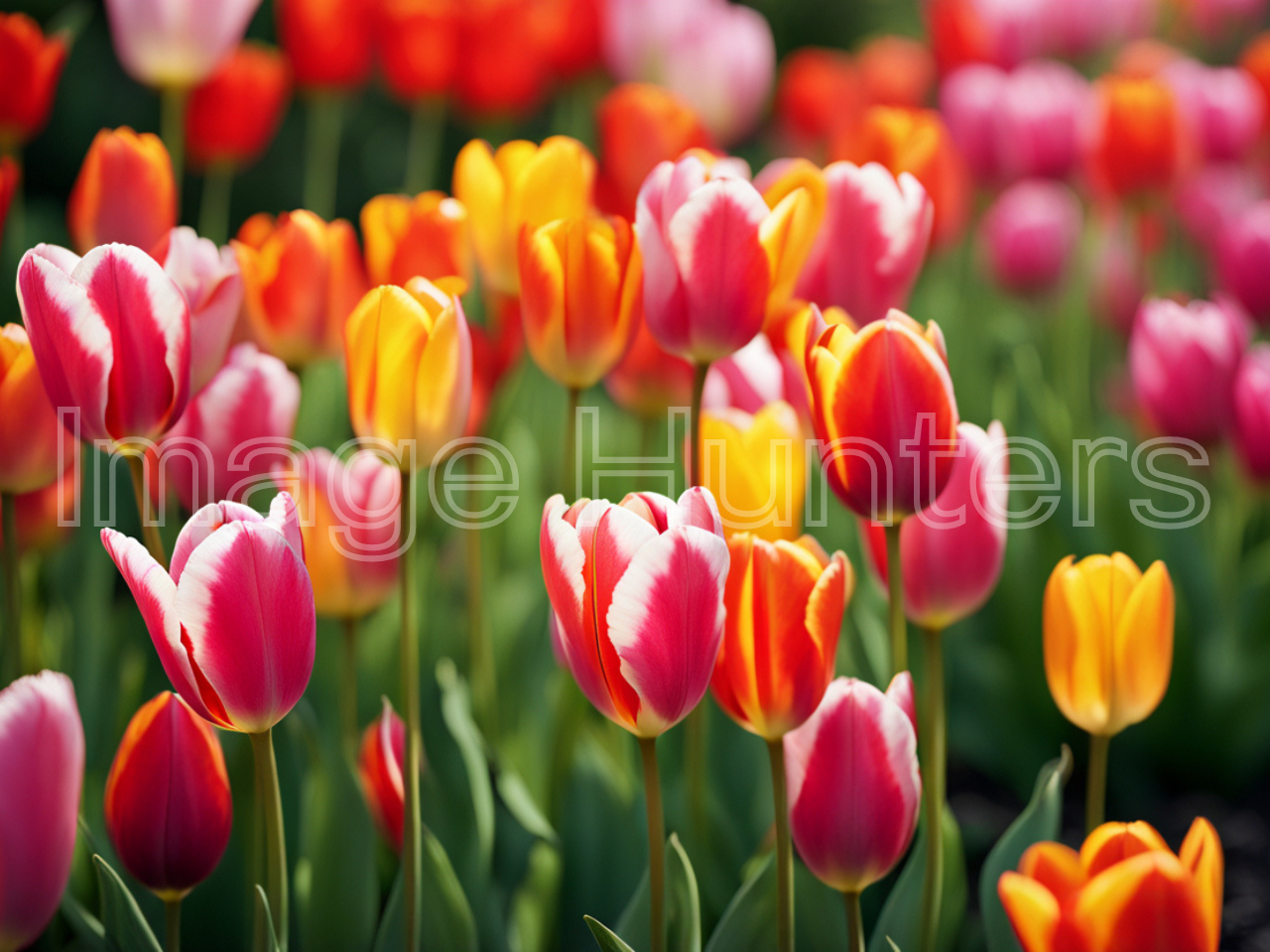 Colorful Tulips in a Garden