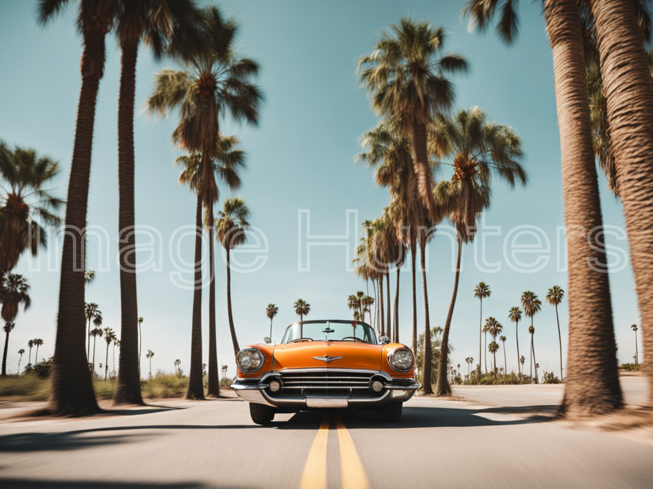 Retro Car Amid Palm Trees and Clear Skies