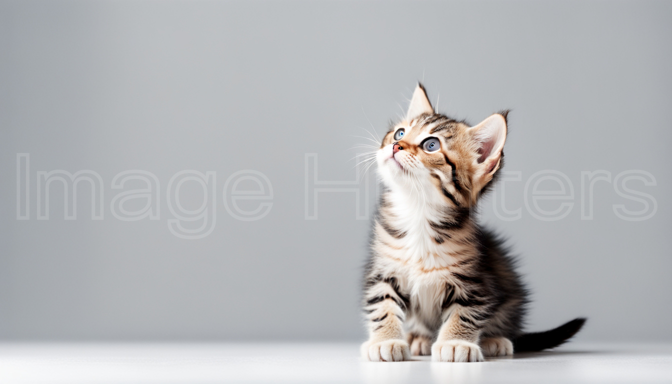 Kitten Gazing Up on White Background